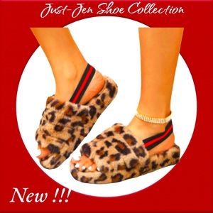 NEW ! Stylish Women's Leopard Print Soft Fluffy Indoor Outdoor Fashion Slippers